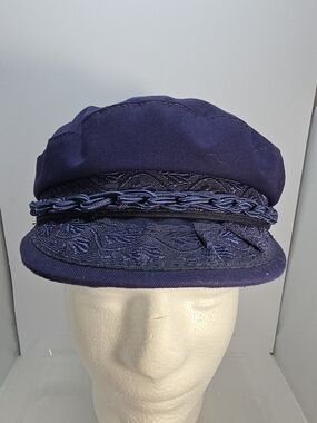 Vintage Greek Fisherman’s Cap Navy Blue Mariner Hat Size M Greece